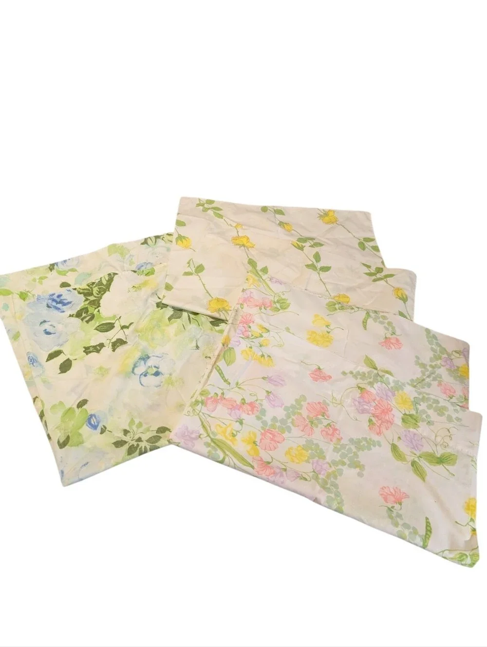 Vintage Floral Pillowcase Lot 3-Piece Set Shabby Chic Cottage core